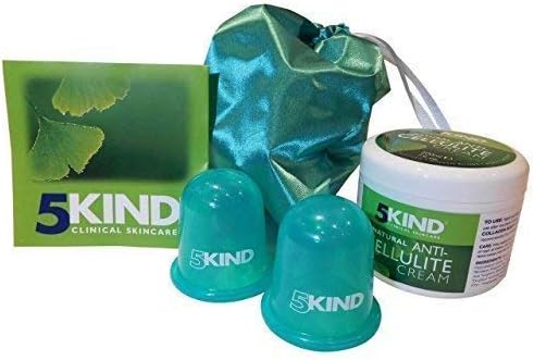Cellulite Cups and Professional Cellulite Cream Set by 5kind-Full Instructions, Free Satin Bag and Cellulite Ebook
