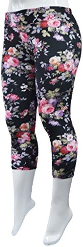 Elsefour Woman's High Waist Capri Cropped Leggings Regular Size (M - L) (Romantic Floral)