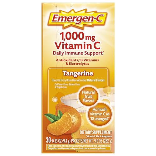 EMERGEN-C 1000MG VITAMIN C IMMUNE SUPPORT POWDER TANGERINE 30CT INCLUDES ZINC, MANGANESE, 7 B VITAMINS AND ELECTROLYTES FOR BACK TO SCHOOL ESSENTIALS