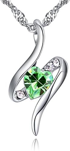 ''Eternal Love'' Silver Necklaces for Wife Girlfriend for Women,Green Love Heart Swarovski Crystals Fashion Jewelry Wedding Pendant 15.7''+2'' Extender