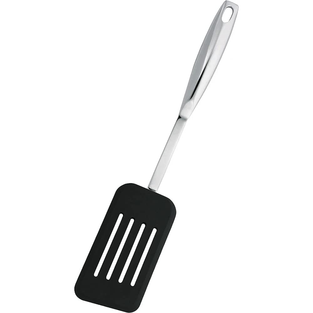 Stellar Premium Nylon Tools Long Slotted Turner, Polished Stainless Steel Handle with Soft Nylon End, for Use with Non-Stick Cookware, Dishwasher Safe