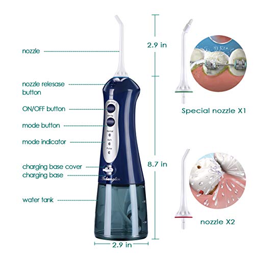 Water Dental Flosser,Anbanglin Cordless 10oz/300mL Professional Oral Irrigator, Portable and Rechargeable Waterproof with 3 Modes 4 Jet Tips Water Flossing for Home and Travel Use