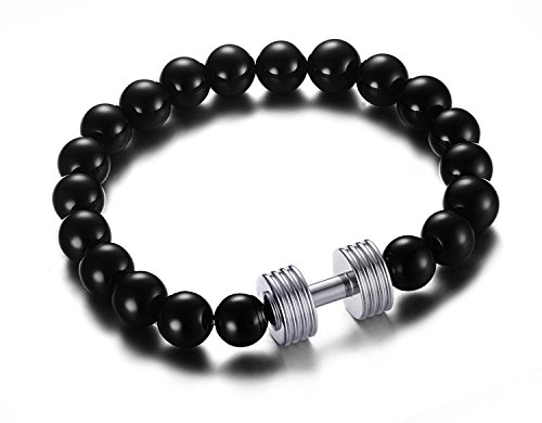 BBX Stainless Steel Dumbbell Bangle Bracelet for Fitness Enthusiast,Silver Tone Link Chain,8"