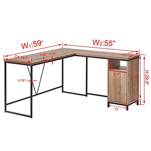 HSH L Shaped Computer Desk, Metal and Wood Rustic Corner Desk
