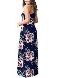 GRECERELLE Vestido largo casual con bolsillos para mujer, sin mangas, espalda cruzada, suelto, liso, estampado floral