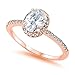 Blue Apple Co. Accent Halo Wedding Promise Ring Oval Cut Cubic Zirconia Round CZ Rose Tone Plated 925 Sterling Silver