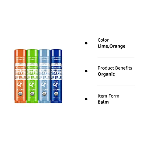 Dr. Bronner's Organic Lip Balm Variety Peppermint, Orange Ginger