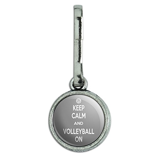 Antiqued Charm Clothes Purse Luggage Backpack Zipper Pull Keep Calm and P-Y - Volleyball On Sports - Keep Calm and