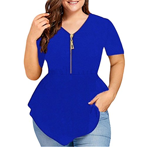 YOcheerful Women Plus Size Blouse Loose Shirt V Neck Tops Tee Sexy Crops (Blue,S)