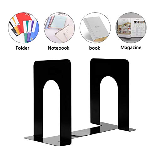 Metal Bookends, Heavy Duty Black Bookend Support, 6.5 x 5 x 5.7 Inch, Set of 6 Pairs - Thumbnail 2