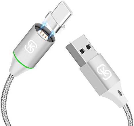 USB C Quick Charging Cable SIKAI 7th Generation Magnetic Charger Cable For Samsung S9+/S8 plus, Huawei P10/P9【Reversible Charging】【Indicate Light】【Not Support Data Transfer】 (Silver, USB-C)