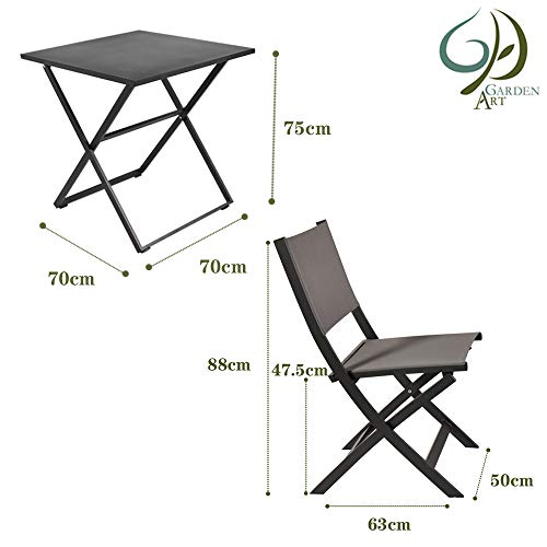 Garden Art Gartenmöbel 3er Set Premium Line, 2 Stück Gartenstühle alu mit 1 Stück Gartentisch klappbar Metall… – Bild 6