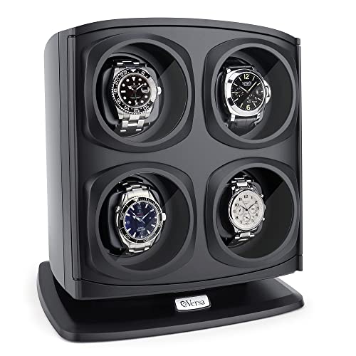 Versa [Newly Updated] Quad Watch Winder in Black - Independently Controlled Settings - Multiple Direction and Timer Settings - Adjustable Watch Pillow - Plenty of Space for Large Watches - No Magnets