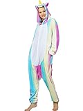 Adult Onesie Unicorn Pajamas for Women Kigurumi Animal Cosplay Halloween Costume, Rainbow Unicorn 2, S For Height 59