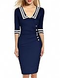 REPHYLLIS Women Casual navy Marine Style Striped Business Pencil Cockail Dress