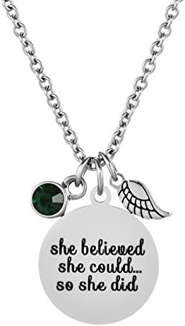 ODLADM Inspiration Pendant Necklace Birthday Gift Birthstone Angle Wing Pendants She Believed She Could (may)