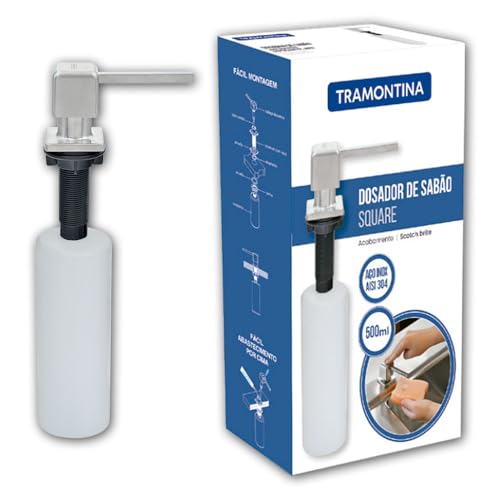 Dosador de Sabão Square Tramontina em Aço Inox com Recipiente Plástico 500 ml