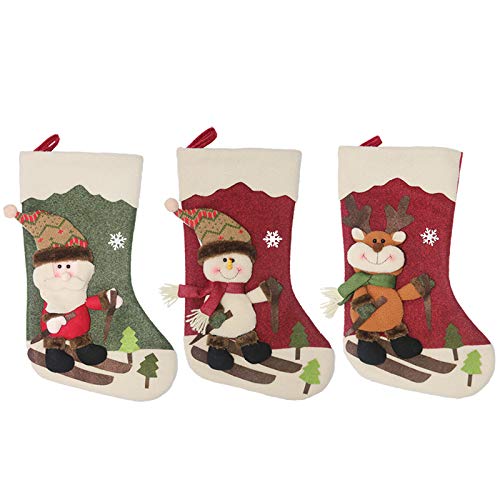 Chaussettes de Noël,Xmas Sac Cadeau 3pcs,Père Noël,Bonhomme de Neige et Renne Grandes Bas de Noël(46 * 22cm),décoration Noel pour Arbre, cheminée, vitrine,Sac de Bonbons