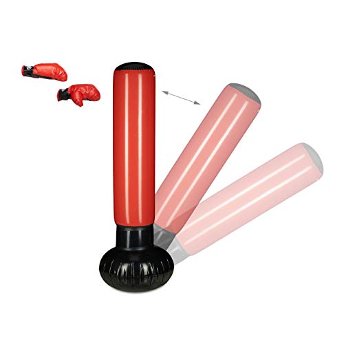 Relaxdays-Nios-Saco-Boxeo-Punching-Ball-Hinchable-Boxing-Bag-Infantil-Juguete-Antiestrs-160-cm-PVC-Negro-Rojo