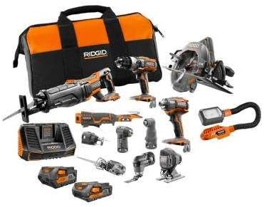 RIDGID 18-Volt Lithium-Ion Cordless (12-Piece) Combo Kit with (1) 4.0Ah Battery and (1) 2.0Ah Battery, Charger and Bag