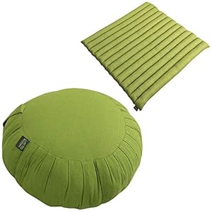 Laeto Yoga & Meditation Cushion and Zabuton Mat Set in Cotton Linen Fabric (Green)
