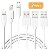 Novtech iPhone Charger Cable - 3Pack 3FT 6FT 9FT Lightning Cable - MFi Certified Fast Charger Cable for iPhone 11 Pro XR Xs Max X 8 Plus 7 Plus 6S Plus 6 Plus 5S 5C 5 SE iPod iPad Air Pro - White