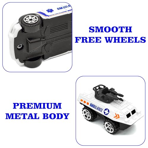 VGRASSP 1:64 Scale Mini Die Cast Alloy Metal Ambulance Vehicle Toy Set for Kids - Free Wheels Pretend Play Emergency Rescue Toy Cars for Boys and Girls - Set of 5 3