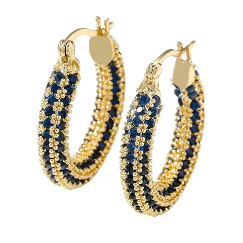 Hoop Earrings for Women Trendy Piercing Jewellery Plated Hoops Delicate Zirconia Statement Earrings Sparkling Hypoallergenic Earring Small Thick Piercing Surgical Hoops Sisters Gift (Blue, Medium)