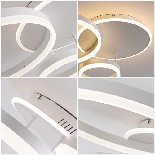 MOUNM Bedroom Chandelier, LED Ceiling Light Dimmable 3000K-6000K Aluminium, 54W 5400lm, for Bedroom, Living Room, Living Room, with Remote Control, Three Circles