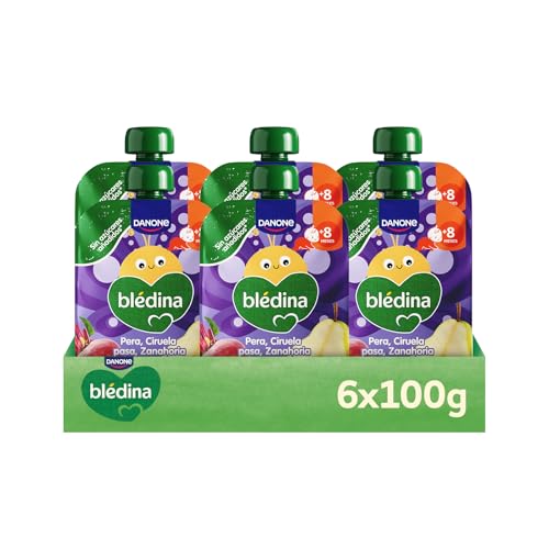 Bolsitas de Pera, Ciruela pasa, Zanahoria y Remolacha para Bebé. Pouch 100% Fruta y Verdura, Sin Azúcar Añadido y Alto Contenido Vitamina C, Fuente de Fibra. Desde los 8 Meses, Pack 6x100g