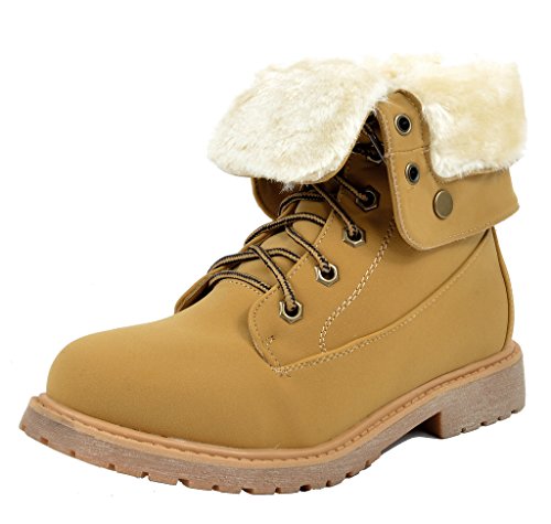 DREAM PAIRS MONTREAL Womens Winter Faux Fur Lined Collar Rubber Outsole Snow Ankle Booties Wheat Size 5