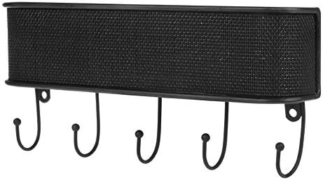 Letter Holder with Multipurpose 5 Hooks Key Rack Organizer Storage | Durable Wall Mount Metal Mail Organizer Rack Antirust Iron Basket for Entryway Door | Easy to Install – Hardware Screws Included