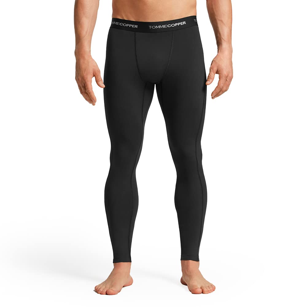 Medias de compresión de alto rendimiento para hombre Tommie Copper | UPF 50, ropa deportiva elástica y transpirable para soporte y recuperación muscular - Negro - Pequeño
