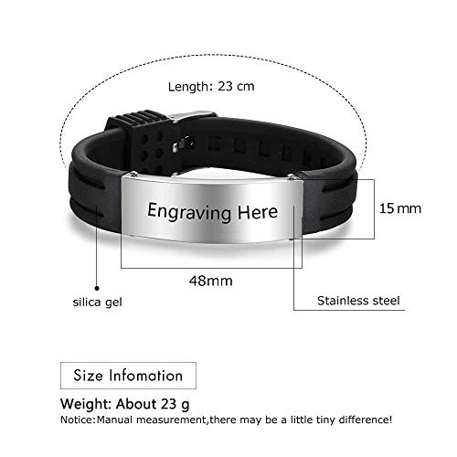 Lam Hub Fong Free Engraving 9 Inches Silicone Adjustable Medical Bracelets Sport Emergency ID Bracelets for Men Women Kids Waterproof Stainless Steel Rubber Alert Bracelets (Black)
