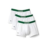 Lacoste Men's 3 Pack Cotton Stretch Trunk, White, M