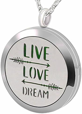 Popeoiuh Essential Oil Diffuser Necklace,Perfume Stainless Steel Aromatherapy Live Love Dream Locket Pendant with 24" Chain &amp; 8 Pads, Jewelry Gift for Women Men Boys Girls Kids