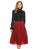 ACEVOG Women Vintage Styles Stand Collar Long Sleeve Solid Ruffle Shirts Blouses