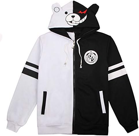 Anime Cosplay Costume Unisex Hoodie Sweatshirt Hooded Black White Long Sleeve Casual Jacket (Color: Black and White/Embroidery)…