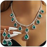 Xerling Full Crystal Teardrop Necklace Wedding Jewelry Necklace for Brides Bling Rhinestone Statement Collar Choker for Women with Earrings