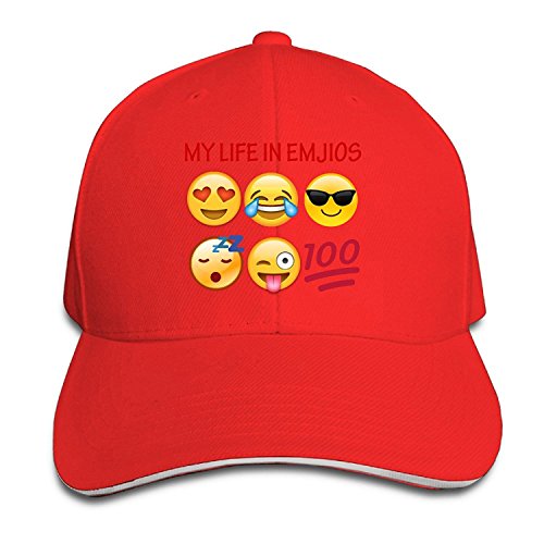 Unisex My Life In Emojis Adjustable Snapback Baseball Caps Red One Size
