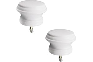 Antrader Finials for Curtain Rods Wood Curtain Rod Finial Screw on Curtain Rod End Caps Drapery Rods Replacement Finials Pack of 2, White