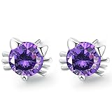 Creativelife Women's S925 Silver Cat Purple Zircon Earrings Korean Fashion Earrings