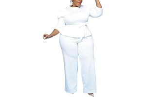 ThusFar Plus Size 2 Piece Outfits for Women Blazer Top Long Sleeve Long Pants Sets Casual Elegant Business Suit with Belt