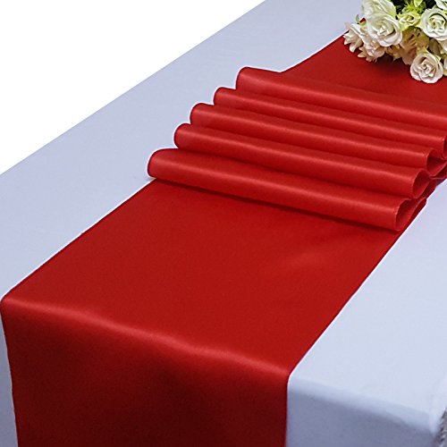 Parfair Dessin Pack of 5 Satin Table Runners 12 x 108 inch for Wedding Banquet Decoration, Bright Silk and Smooth Fabric Party Table Runner - Red