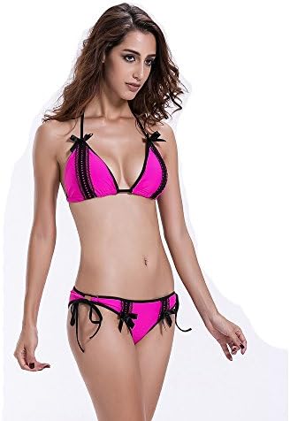 Dot Dot Baby Women Sexy Lace Bikini Set Padded Push Up Bikini Set Two-pieces Swimsuits (M, B Rose red)
