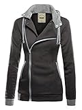DJT Womens Oblique Zipper Slim Fit Hoodie Jacket Medium Dark Grey
