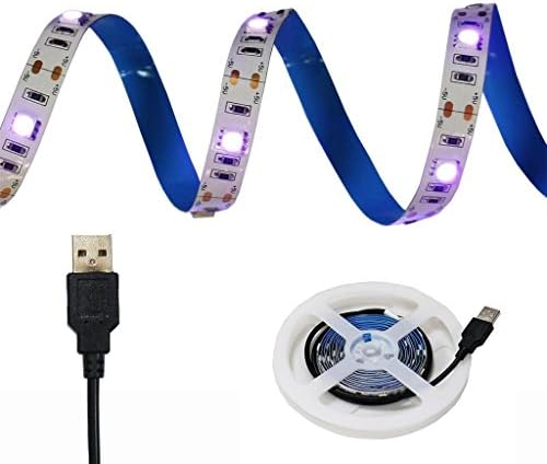 AMARS USB UV LED Blacklight Fluorescent Glow Lights Strip 2M/6.6ft 5050 SMD 395nm-405nm DC12V Purple Light Mini Bulb for 3D Print, Blacklights Poster, Party, DJ, Night Fishing