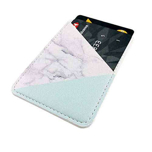 Obbii Tiffany Marble PU Leather Card Holder for Back of Phone with 3M Adhesive Stick-on Credit Card Wallet Pockets for iPhone and Android Smartphones - Thumbnail 4