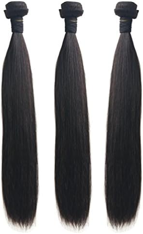 JINREN Full Head Set Brazilian Virgin Hair Straight Hair Weave 3 Bundles Unprocessed Virgin Human Hair Weave Natural Black 10-28inch
