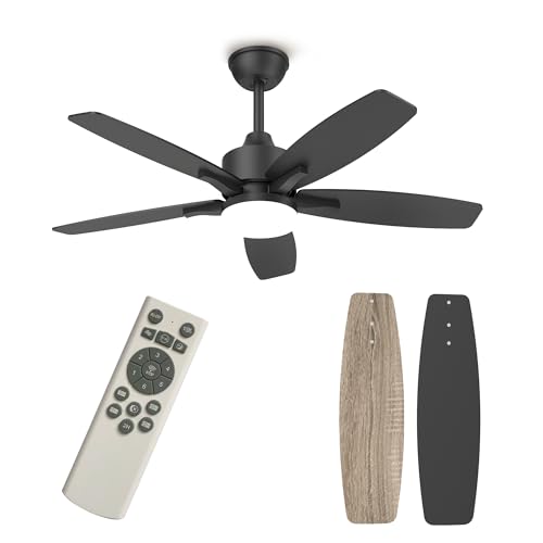 Kemoribe Ceiling Fan with Light and Remote Control, 106 cm LED Lamp Ceiling Fan Dimmable Built-In Lamp, 6 Speed, Silent Wood Effect Blades